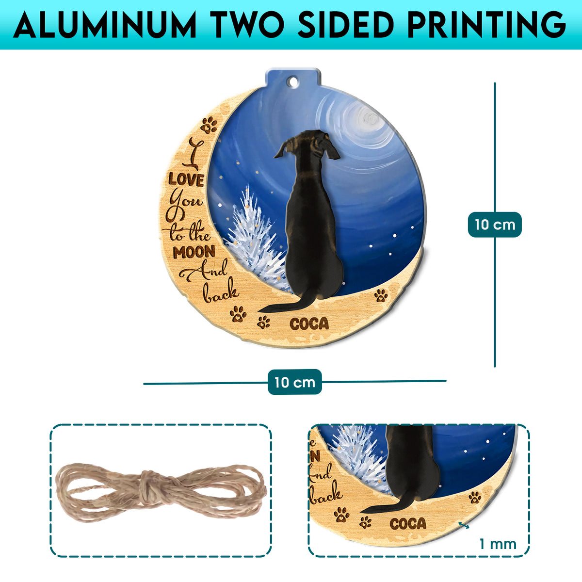 Personalized Miniature Pinscher On Moon Aluminum Ornament