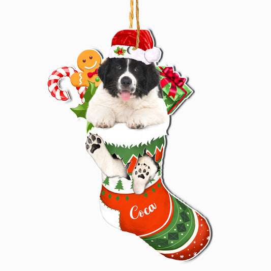 Personalized Newfoundland Dog In Christmas Stocking Aluminum Ornament