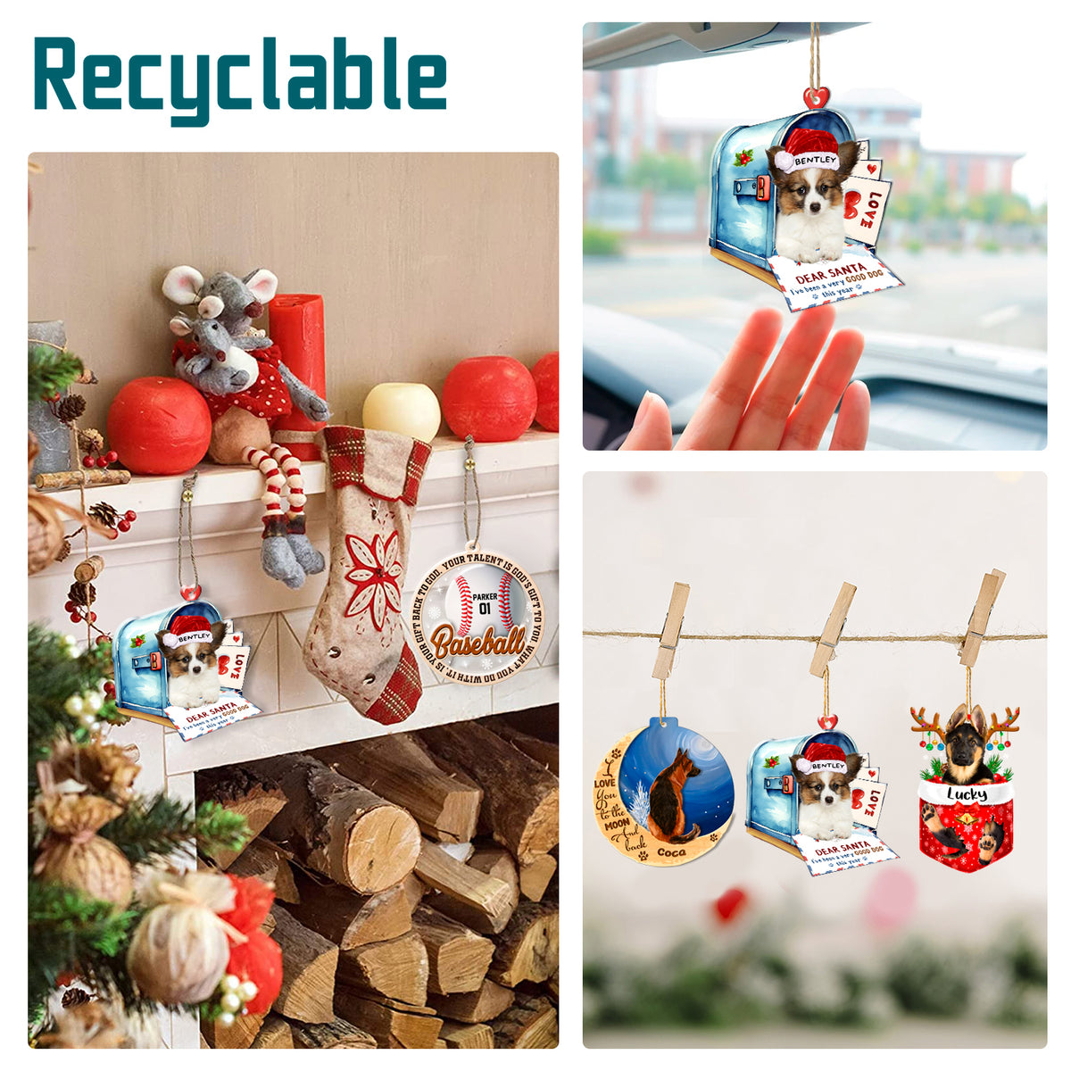 Personalized Papillon In Mailbox Christmas Aluminum Ornament
