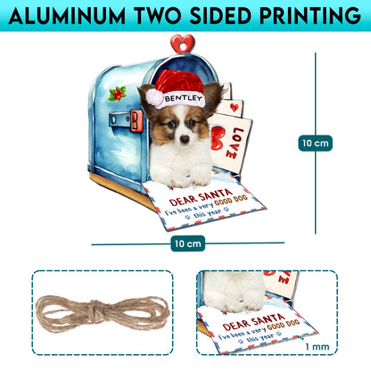 Personalized Papillon In Mailbox Christmas Aluminum Ornament