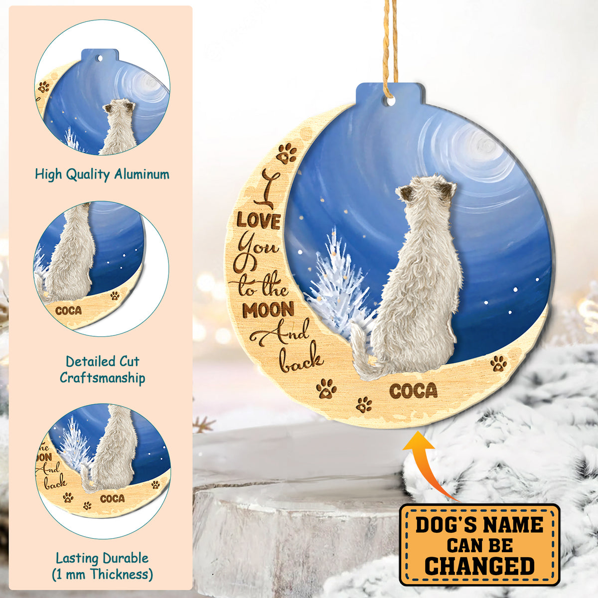 Personalized Parson Russell Terrier On Moon Aluminum Ornament