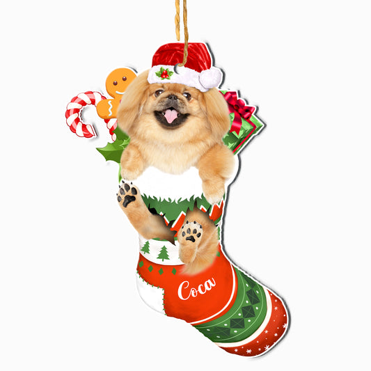 Personalized Pekingese In Christmas Stocking Aluminum Ornament
