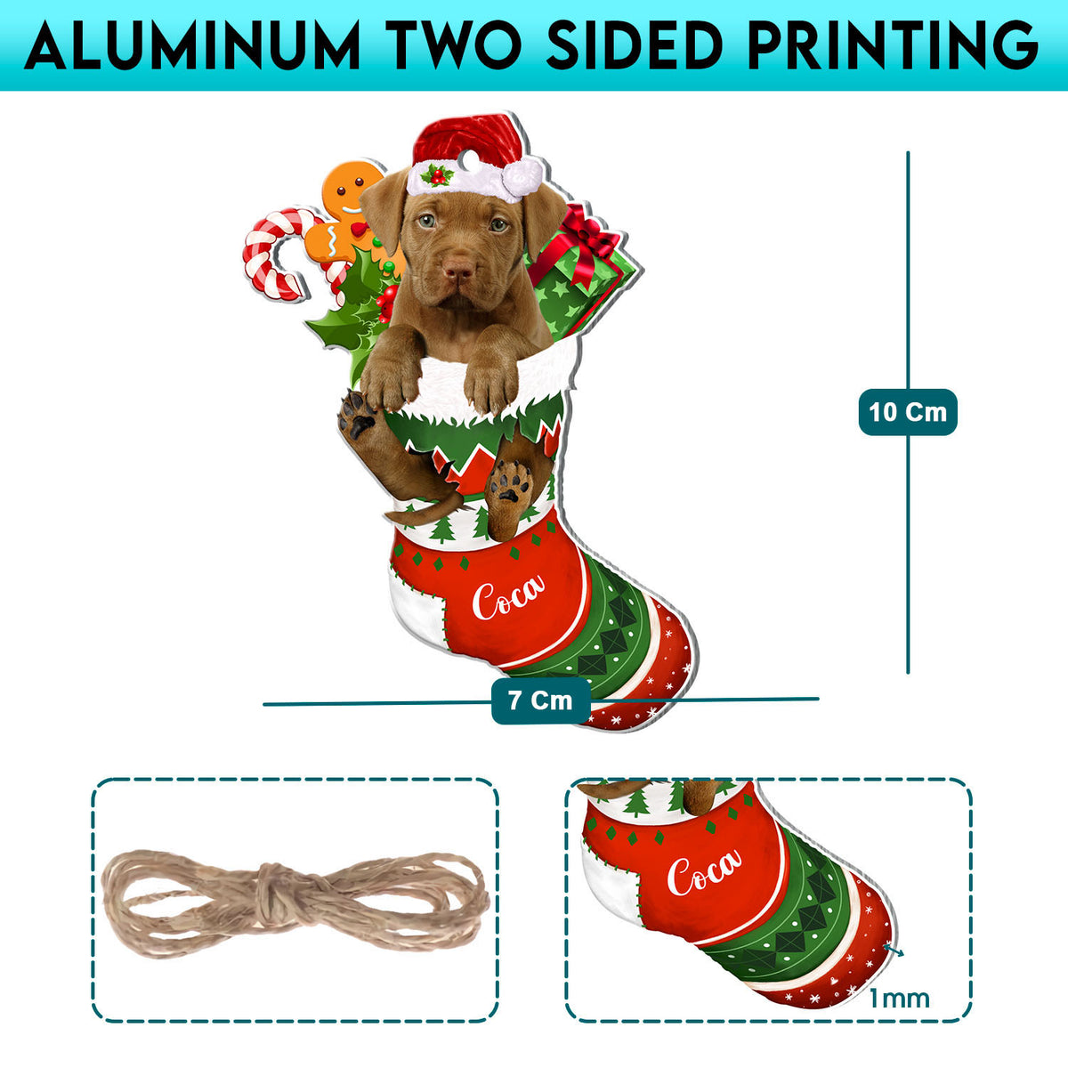 Personalized Pitbull In Christmas Stocking Aluminum Ornament