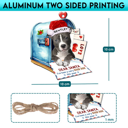 Personalized Grey Pitbull In Mailbox Christmas Aluminum Ornament