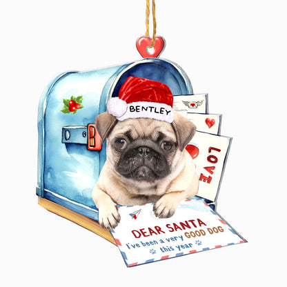 Personalized Pug In Mailbox Christmas Aluminum Ornament
