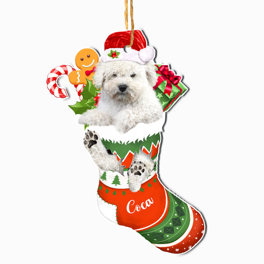 Personalized White Puli In Christmas Stocking Aluminum Ornament