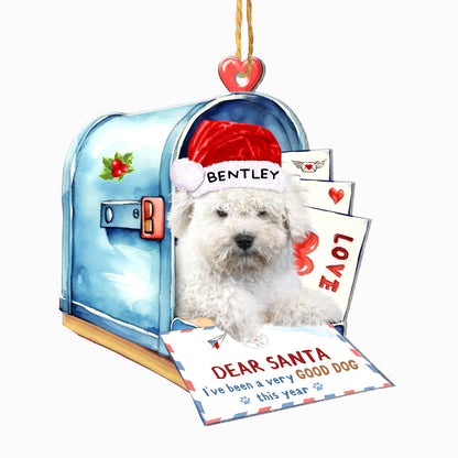 Personalized White Puli In Mailbox Christmas Aluminum Ornament