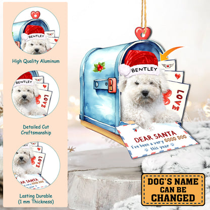Personalized White Puli In Mailbox Christmas Aluminum Ornament
