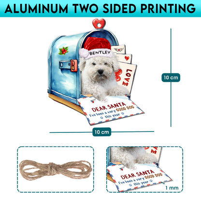 Personalized White Puli In Mailbox Christmas Aluminum Ornament