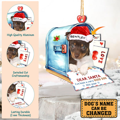 Personalized Rat Terrier In Mailbox Christmas Aluminum Ornament