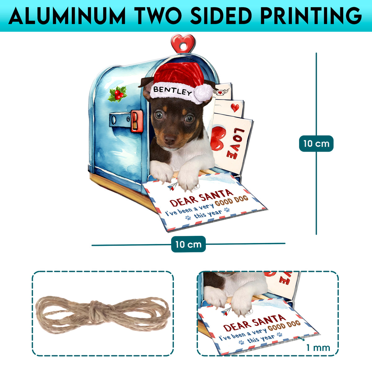 Personalized Rat Terrier In Mailbox Christmas Aluminum Ornament