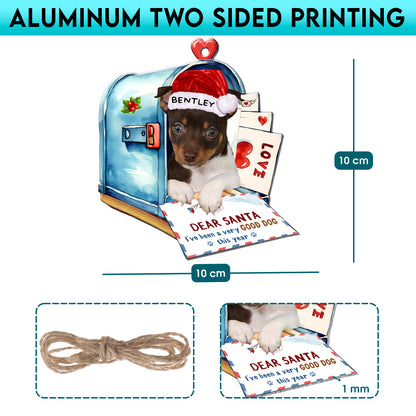 Personalized Rat Terrier In Mailbox Christmas Aluminum Ornament