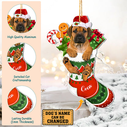 Personalized Rhodesian Ridgeback In Christmas Stocking Aluminum Ornament