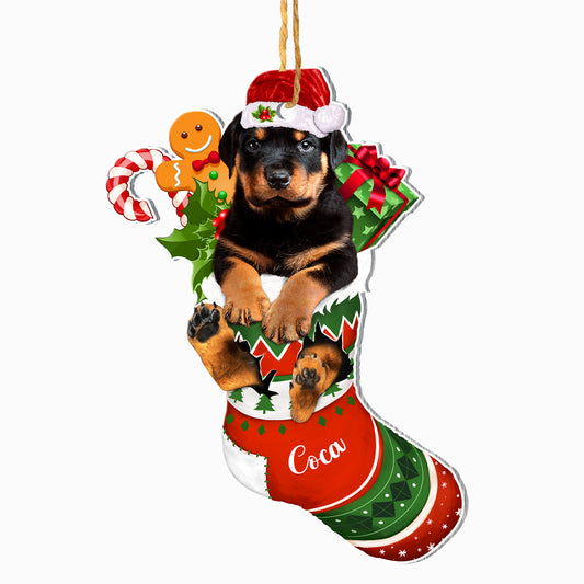 Personalized Rottweiler In Christmas Stocking Aluminum Ornament