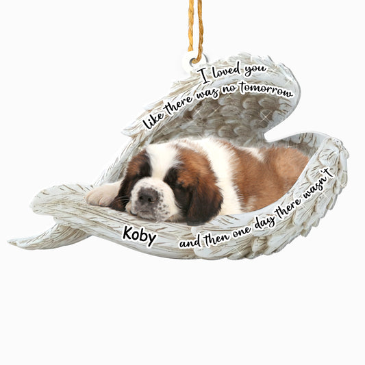 Personalized Saint Bernard Sleeping Angel Memorial Aluminum Ornament