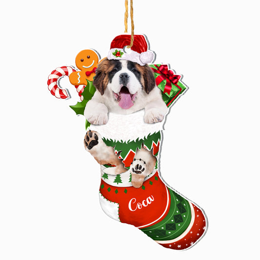 Personalized Saint Bernard In Christmas Stocking Aluminum Ornament