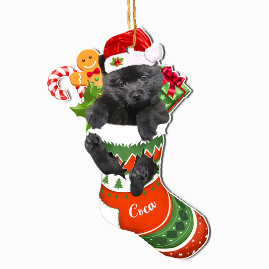 Personalized Schipperke In Christmas Stocking Aluminum Ornament