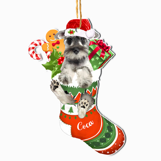 Personalized Schnauzer In Christmas Stocking Aluminum Ornament