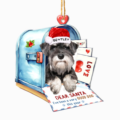 Personalized Schnauzer In Mailbox Christmas Aluminum Ornament
