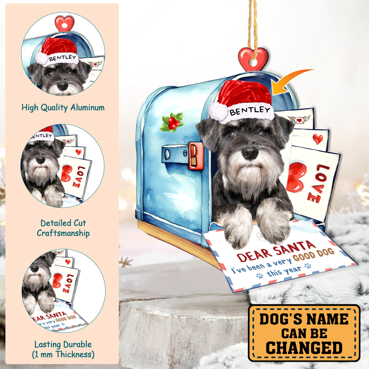 Personalized Schnauzer In Mailbox Christmas Aluminum Ornament