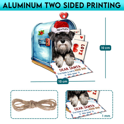 Personalized Schnauzer In Mailbox Christmas Aluminum Ornament