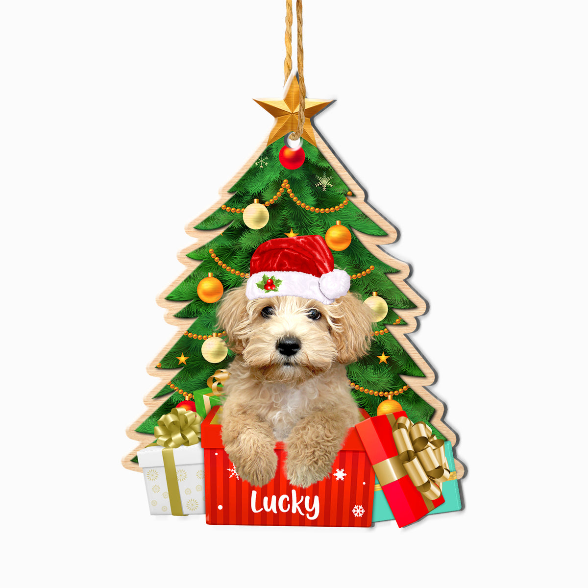 Personalized Cream Schnoodle Christmas Tree Aluminum Ornament