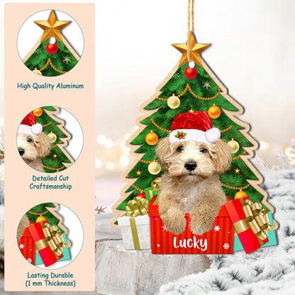 Personalized Cream Schnoodle Christmas Tree Aluminum Ornament