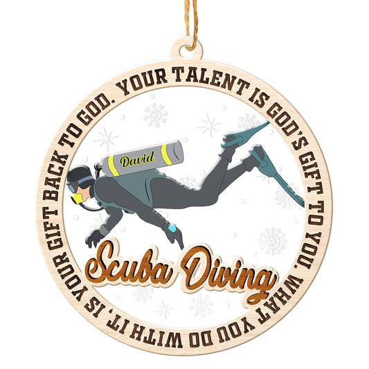 Personalized Scuba Diving 2-Layer Wood & Acrylic Christmas Ornament