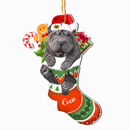 Personalized Black Shar Pei In Christmas Stocking Aluminum Ornament