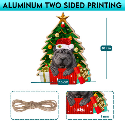 Personalized Black Shar Pei Christmas Tree Aluminum Ornament
