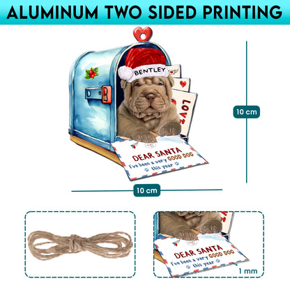 Personalized Shar Pei In Mailbox Christmas Aluminum Ornament