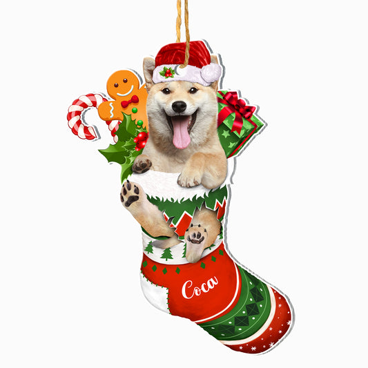 Personalized Shiba Inu In Christmas Stocking Aluminum Ornament