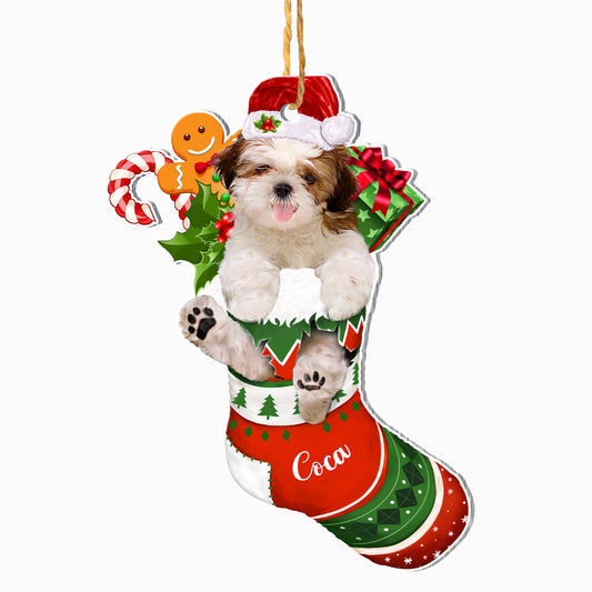 Personalized Shih Tzu In Christmas Stocking Aluminum Ornament