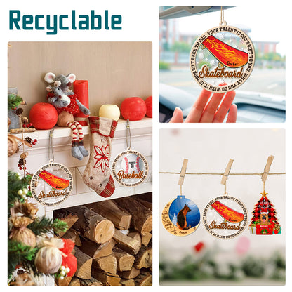 Personalized Skateboard 2-Layer Wood & Acrylic Christmas Ornament