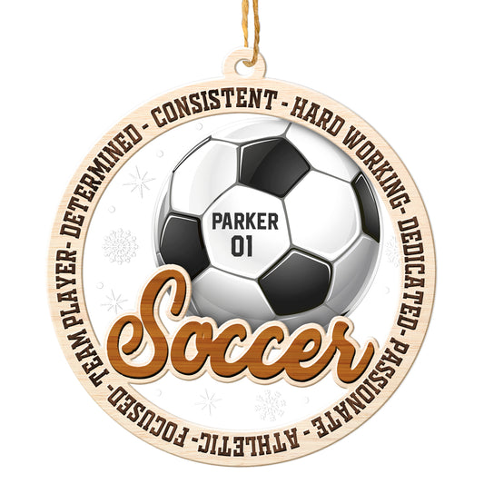 Personalized Soccer 2-Layer Wood & Acrylic Christmas Ornament