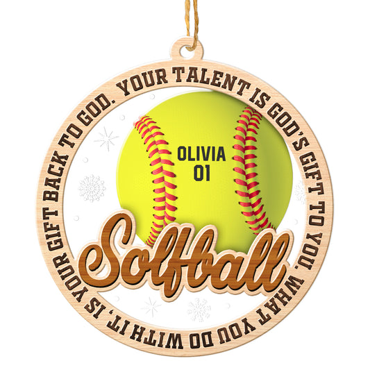 Personalized Softball 2-Layer Wood & Acrylic Christmas Ornament