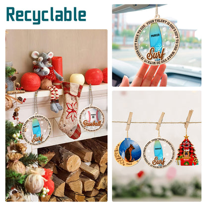 Personalized Surfing 2-Layer Wood & Acrylic Christmas Ornament