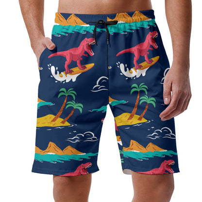 Funny T-Rex Surfing Hawaiian Shorts