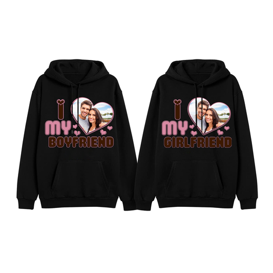 I Love My Boyfriend Girlfriend Custom Photo Couple Hoodies For Valentine's Day