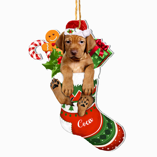 Personalized Vizsla In Christmas Stocking Aluminum Ornament