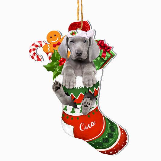 Personalized Weimaraner In Christmas Stocking Aluminum Ornament
