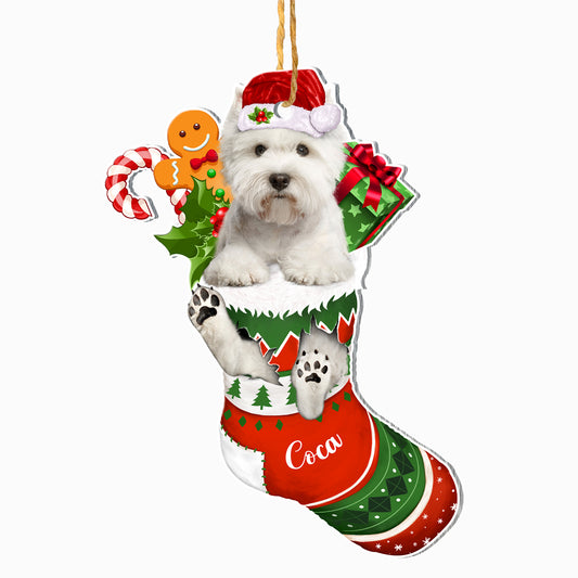 Personalized West Highland White Terrier In Christmas Stocking Aluminum Ornament