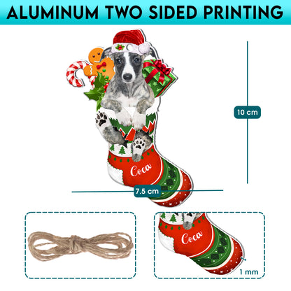 Personalized Whippet In Christmas Stocking Aluminum Ornament