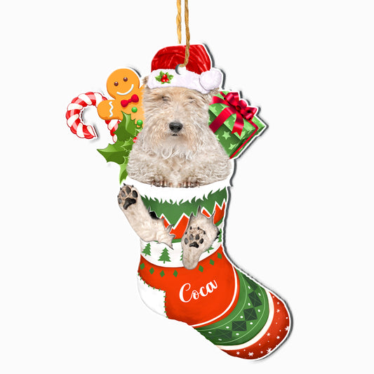 Personalized Wire Fox Terrier In Christmas Stocking Aluminum Ornament