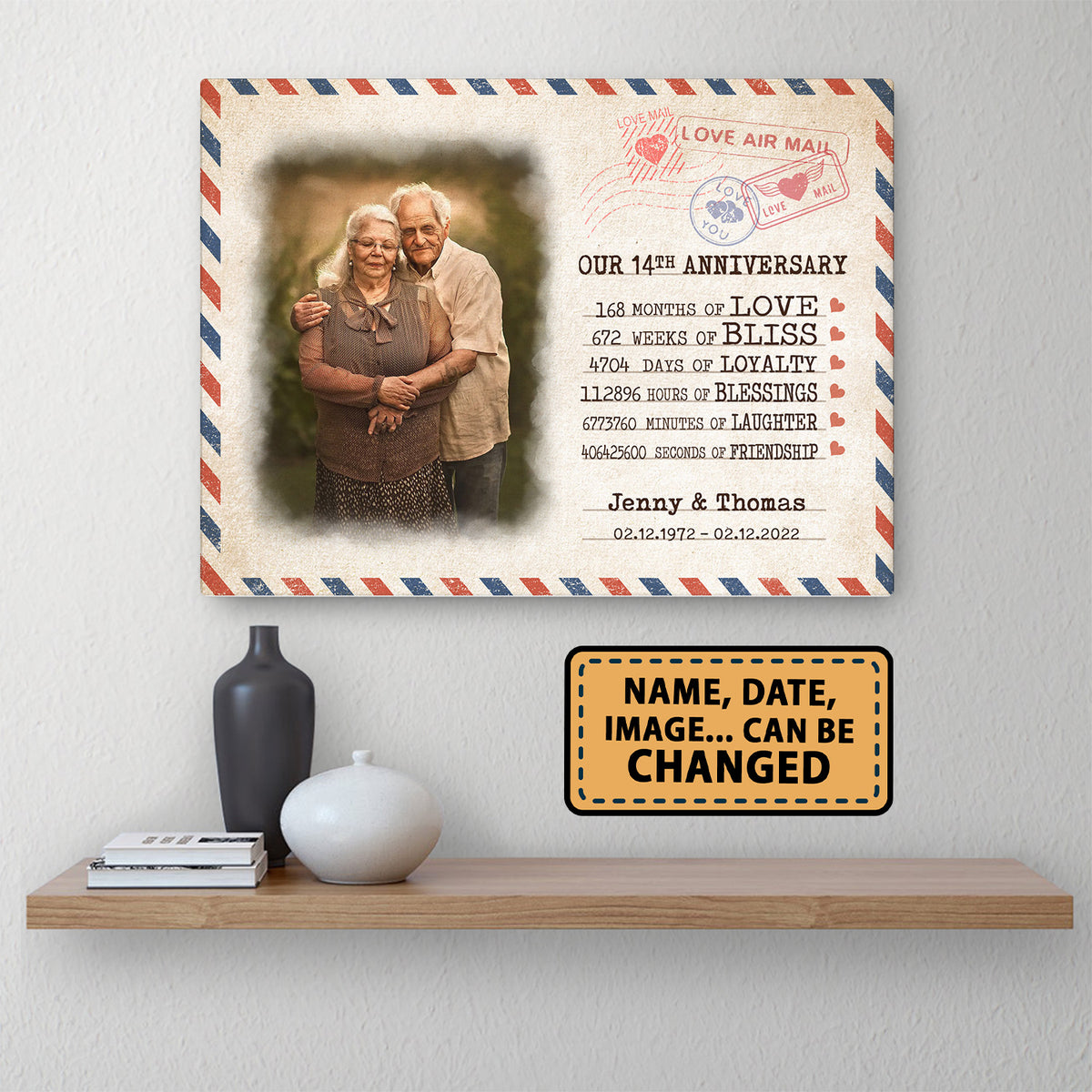Our 14th Anniversary Letter Valentine Gift Personalized Canvas