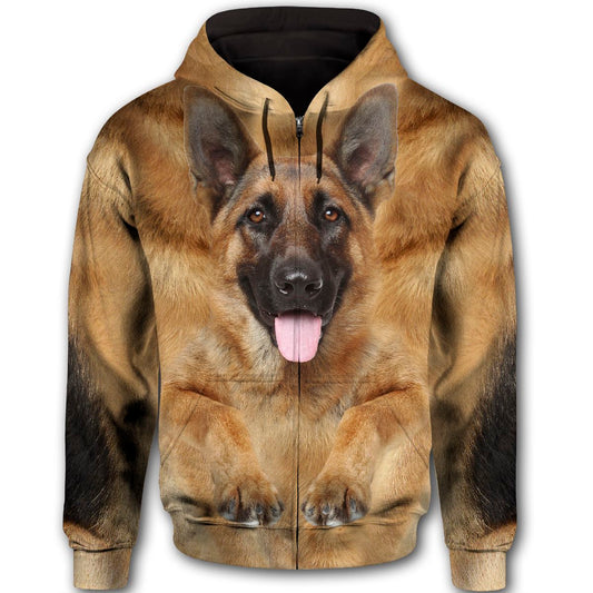 German Shepherd Cute Dog Face T284 - All Over Print Zip Hoodie