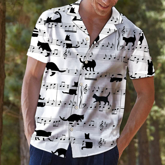 Black Cat Music Notes G5707 - Hawaii Shirt