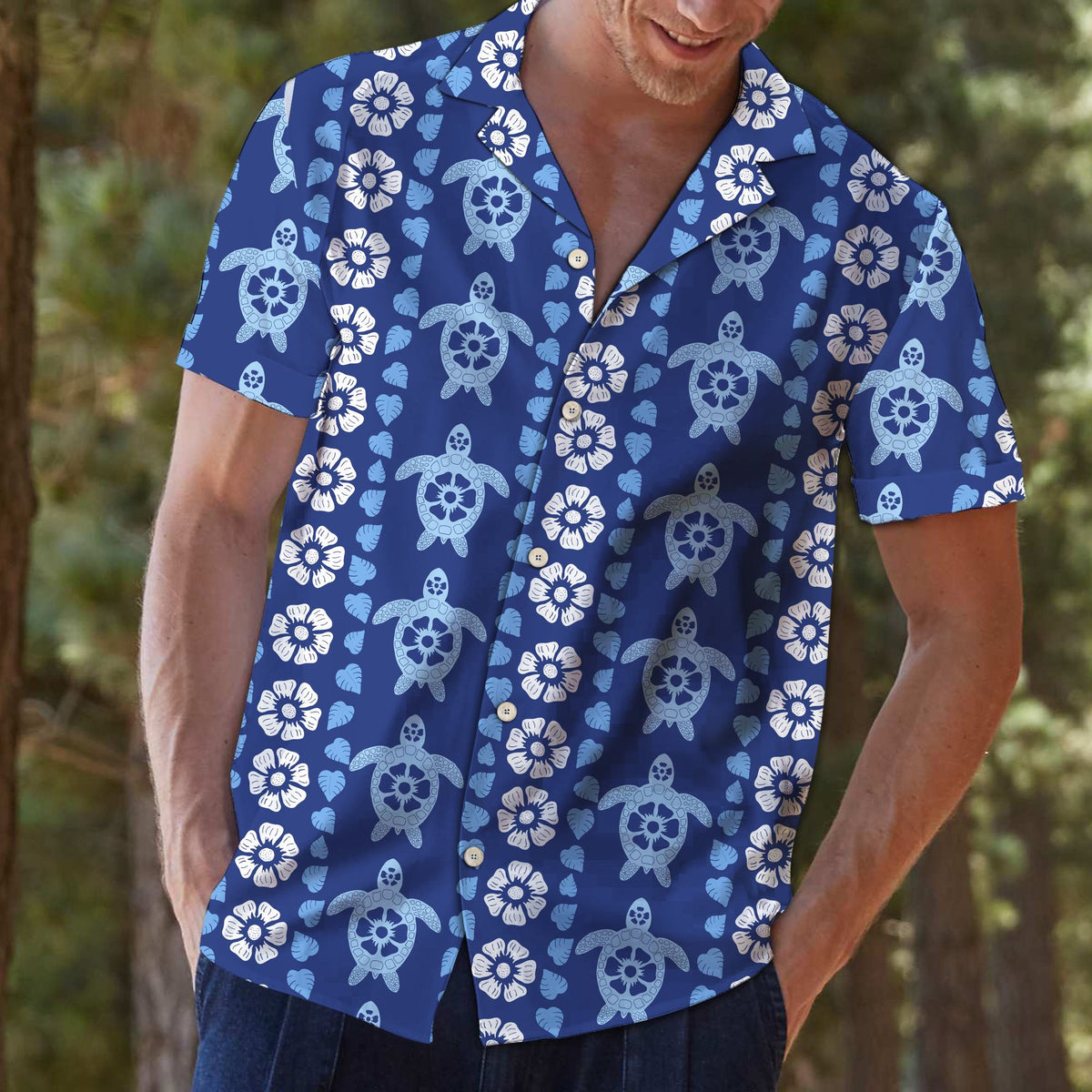 Turtle Blue Floral T0807 - Hawaii Shirt
