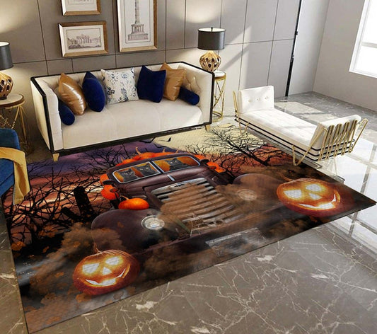 Black Cat and Pumpkin Car D0709 Rectangle Rug