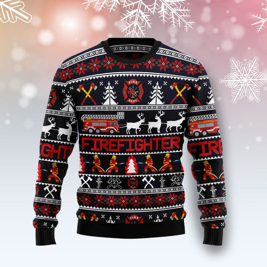 Firefighter Christmas T259 Ugly Christmas Sweater unisex womens & mens, couples matching, friends, funny family ugly christmas holiday sweater gifts (plus size available)